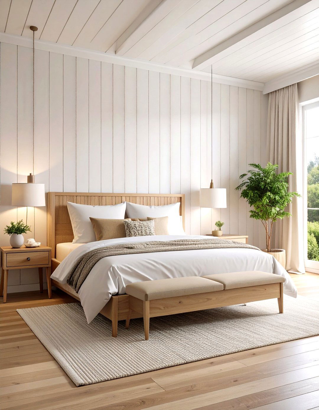 Vertical White Shiplap Bedroom Feature Wall - 24 Shiplap Wall Ideas