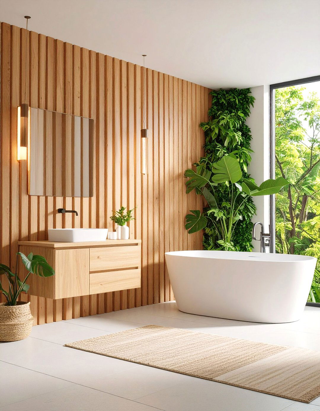 Vertical Wood Slat Features - 24 Bathroom Wall Ideas