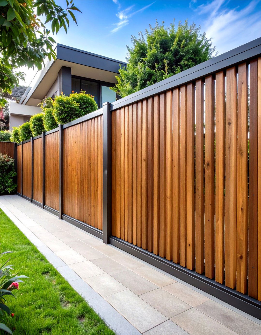 Vertical Wood Slat Metal Trim Contemporary - 24 Metal and Wood Fence