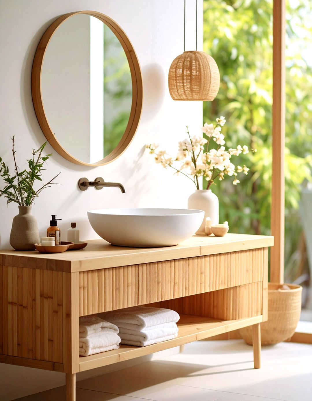 Vessel Sink Vanity with Bamboo Countertop - 24 Small Bathroom Vanity Ideas