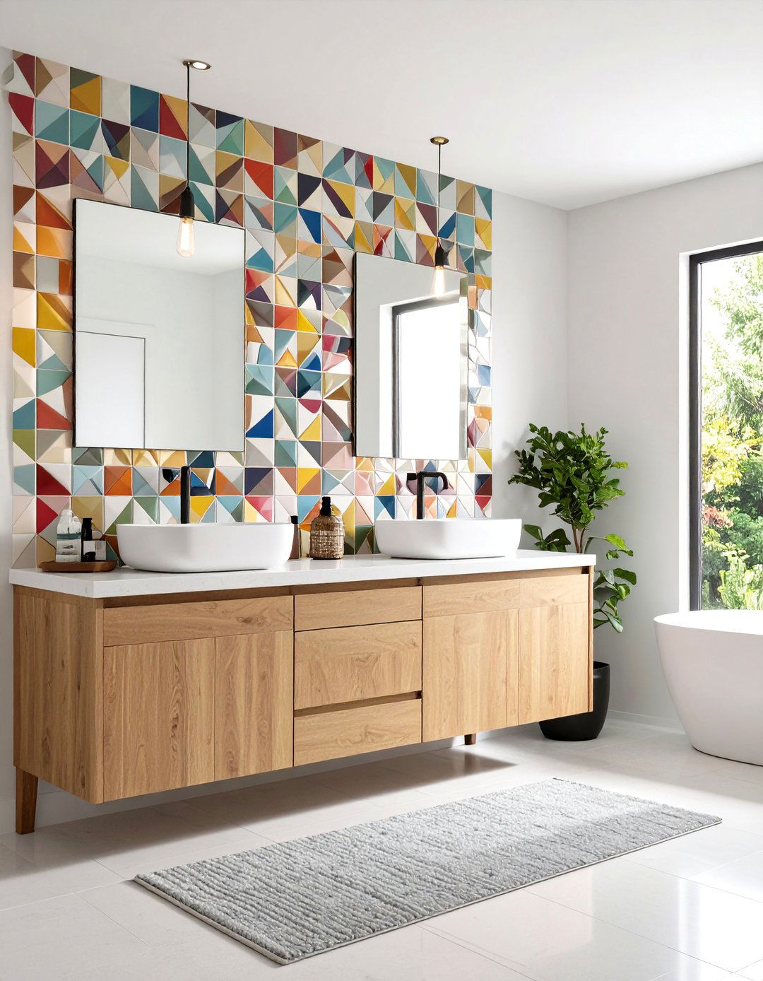 Vibrant Mosaic Tile Bathroom Accent Wall - 24 Bathroom Accent Wall Ideas