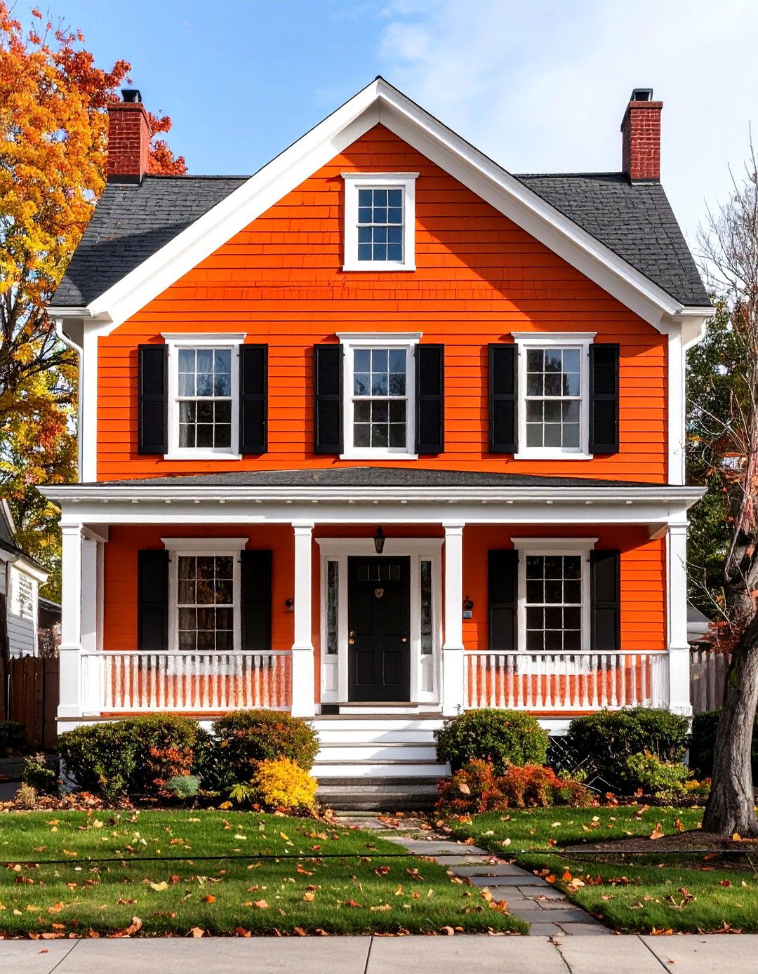 Vibrant Orange Colonial Revival - 24 Orange House Exterior Ideas