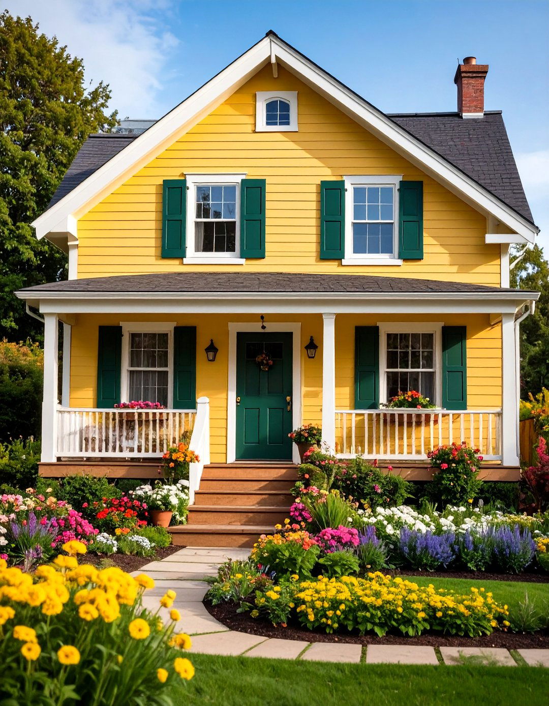 Vibrant Yellow and Forest Green Contrast - 24 Two-tone Siding Designs