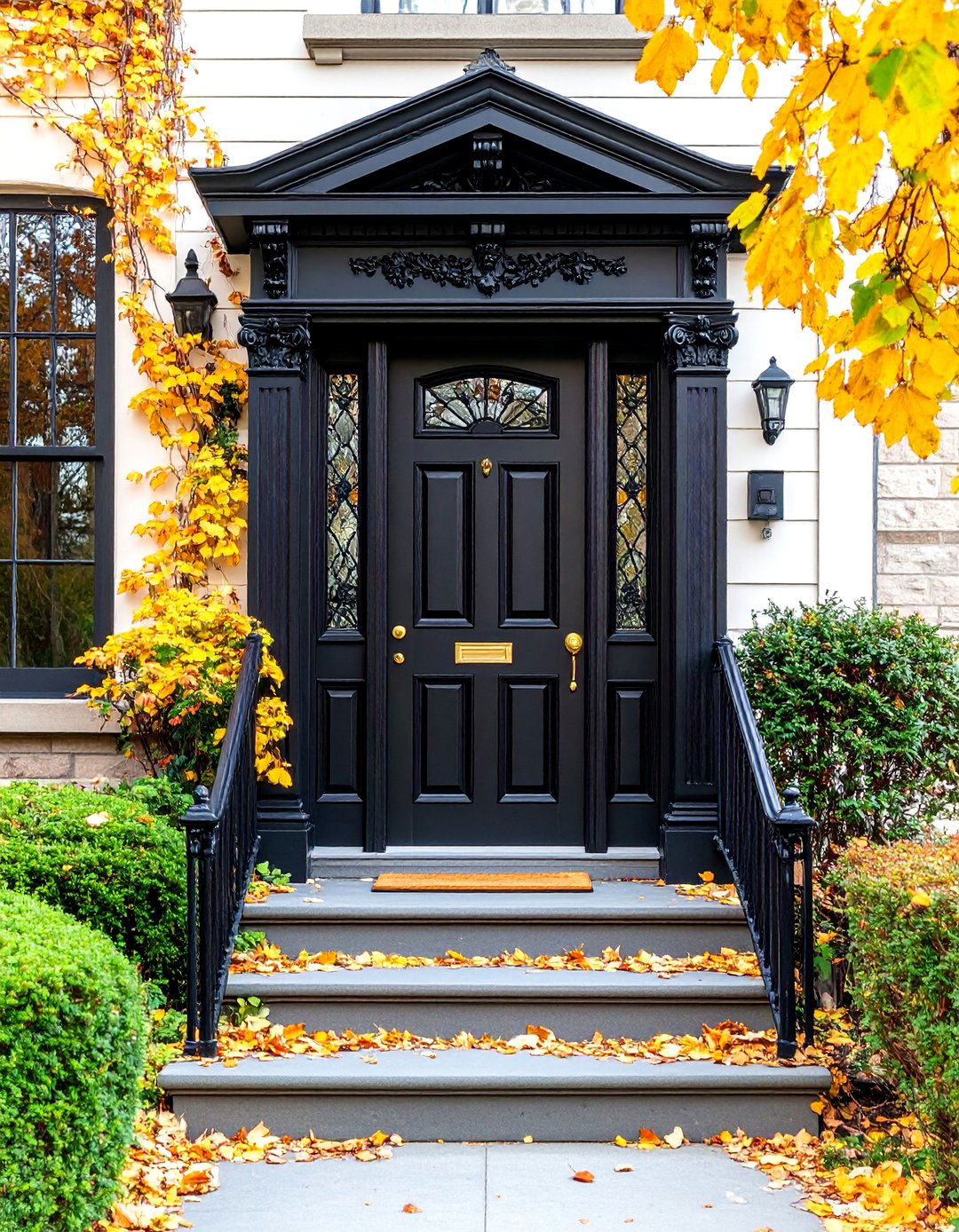 Victorian Black Front Door with Ornate Details - 24 Black Front Door Ideas