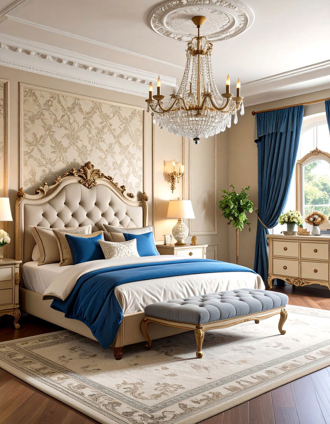 Victorian Blue Beige Opulence - 24 blue and beige bedroom ideas