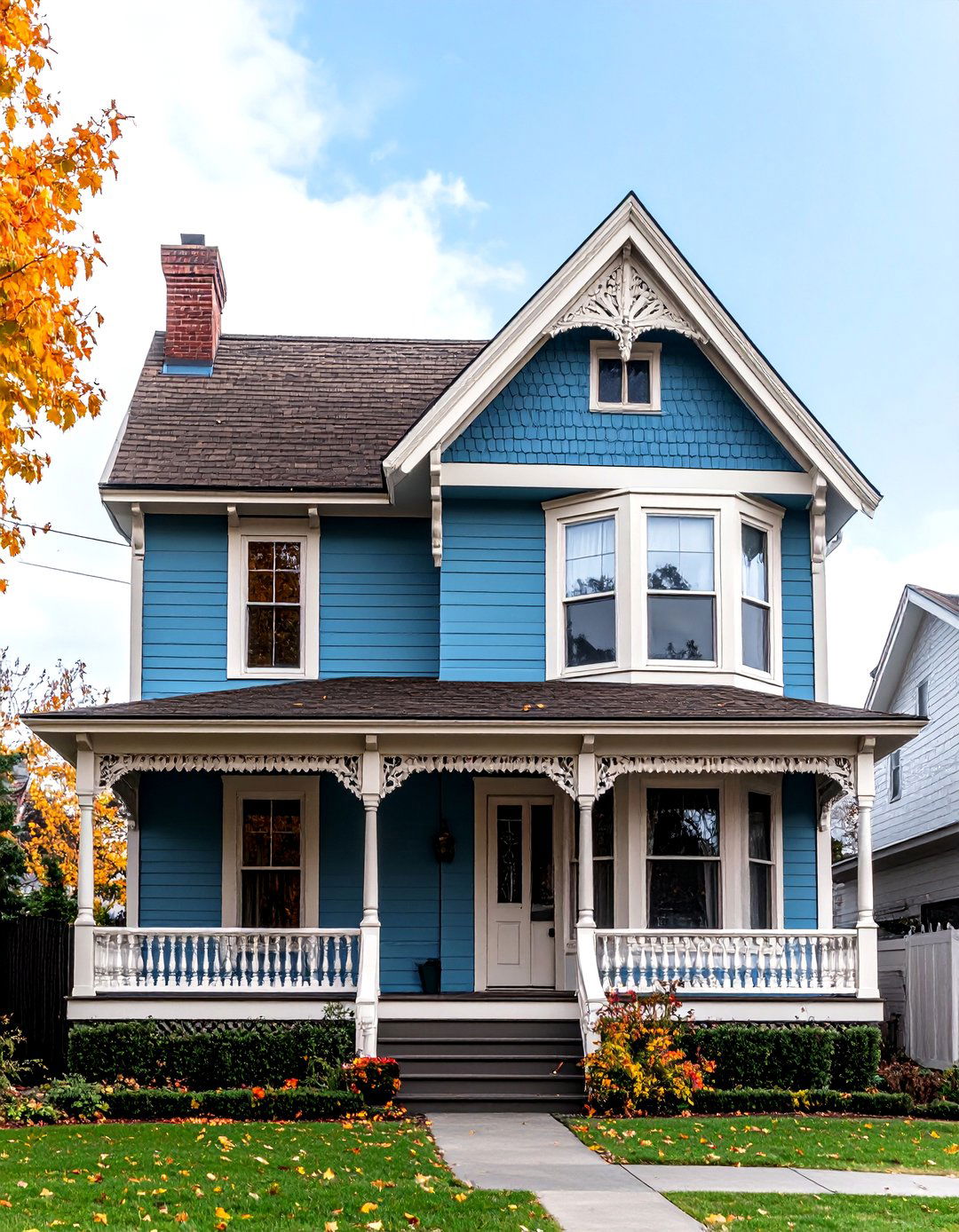 Victorian Blue Manor with Ornate Brown Shingles - 24 blue exterior home with a brown roof ideas
