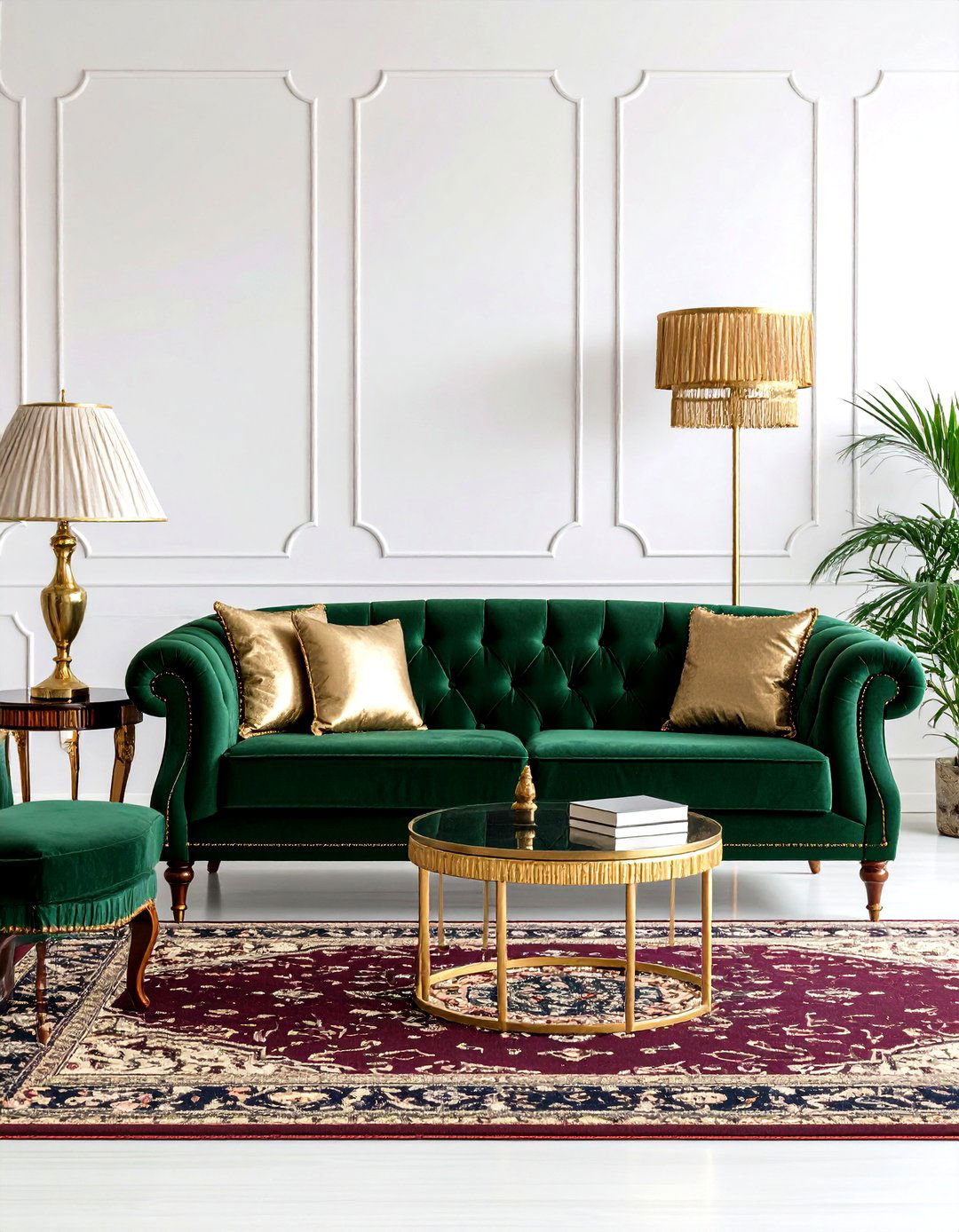 Victorian Dark Green Velvet Sofa Arrangement - 24 Victorian Dark Green Living Room Ideas