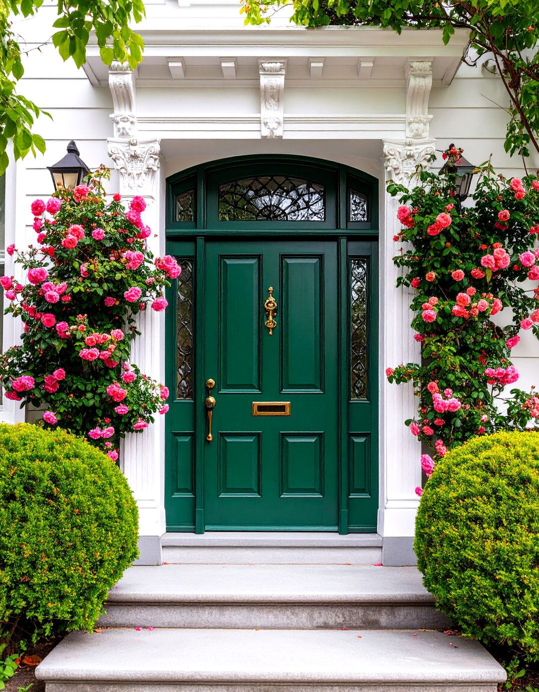 Victorian Emerald Green with Oil Rubbed Bronze Details - 24 Dark Green Front Door Ideas