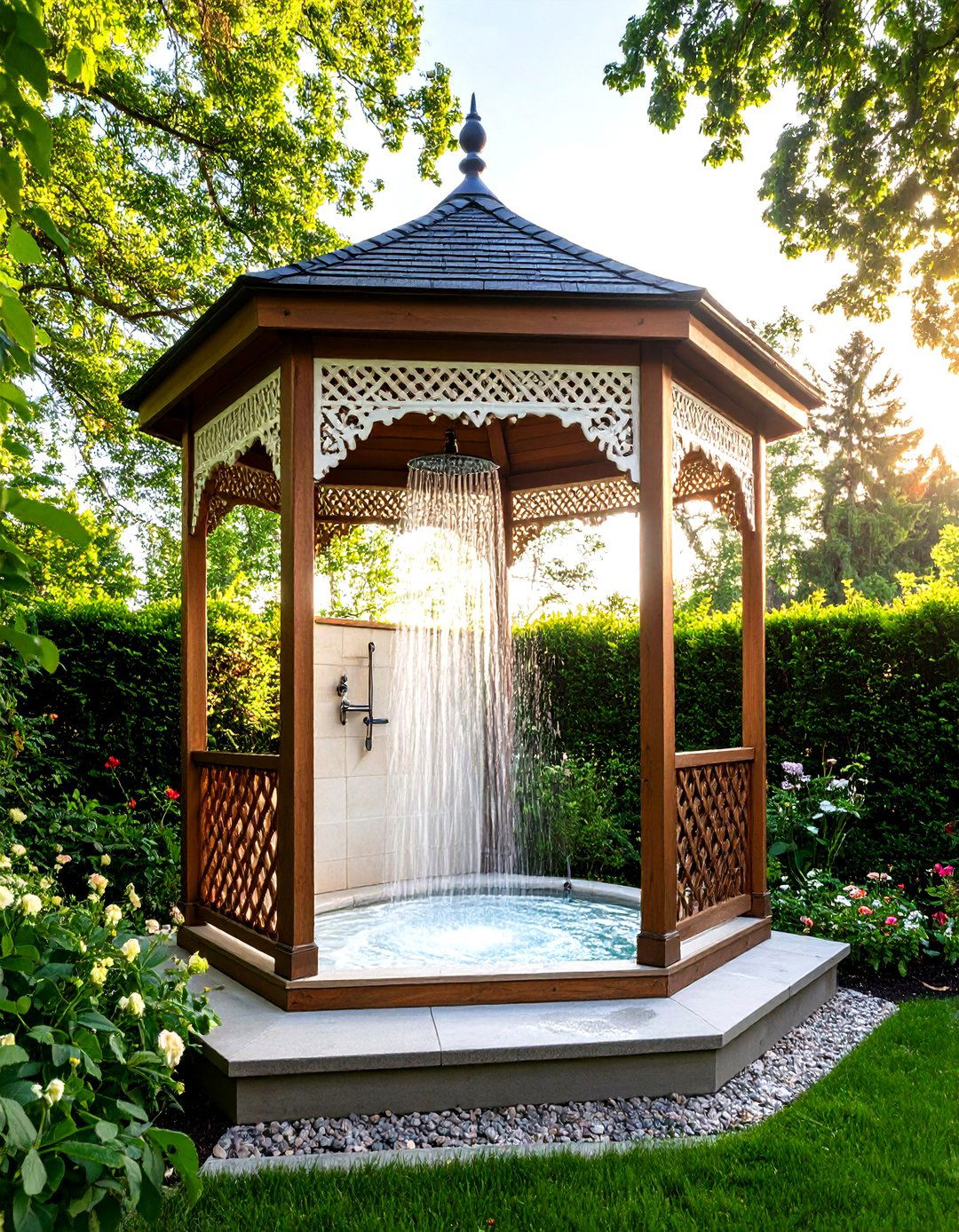 Victorian Garden Gazebo Shower Structure - 24 Outdoor Shower Ideas