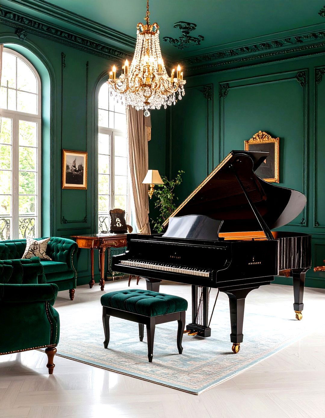 Victorian Green Music Room Entertainment Space - 24 Victorian Dark Green Living Room Ideas