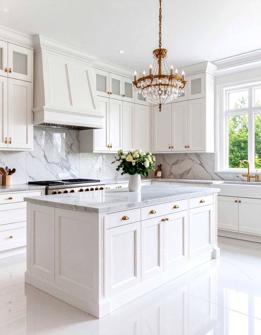 Victorian Kitchen with White Cabinets and Dark Marble Countertops - 24 kitchen with dark countertops and light cabinets