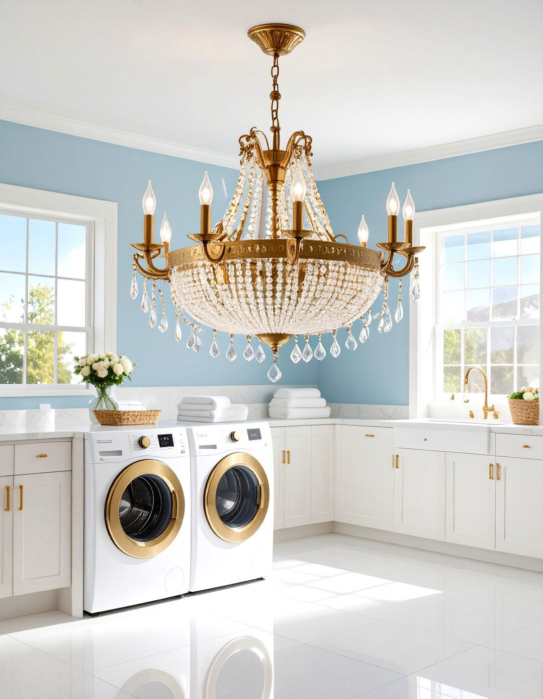 Victorian Ornate Brass Chandelier - 24 Laundry Room Lighting Ideas