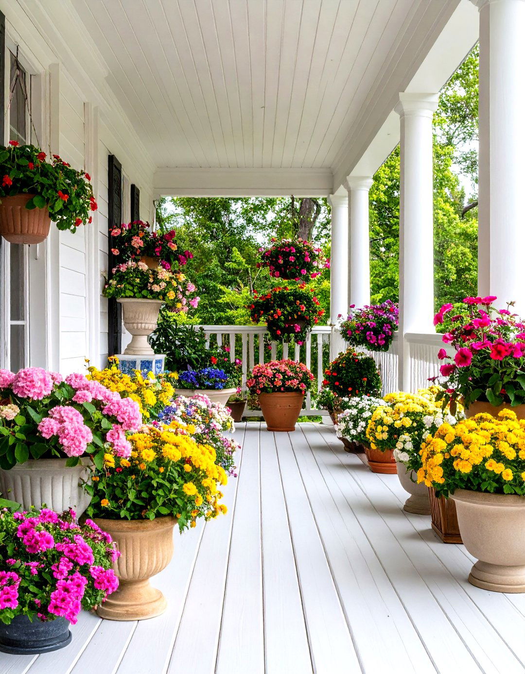 Victorian Porch with Seasonal Container Gardens - 24 Victorian Porch Ideas
