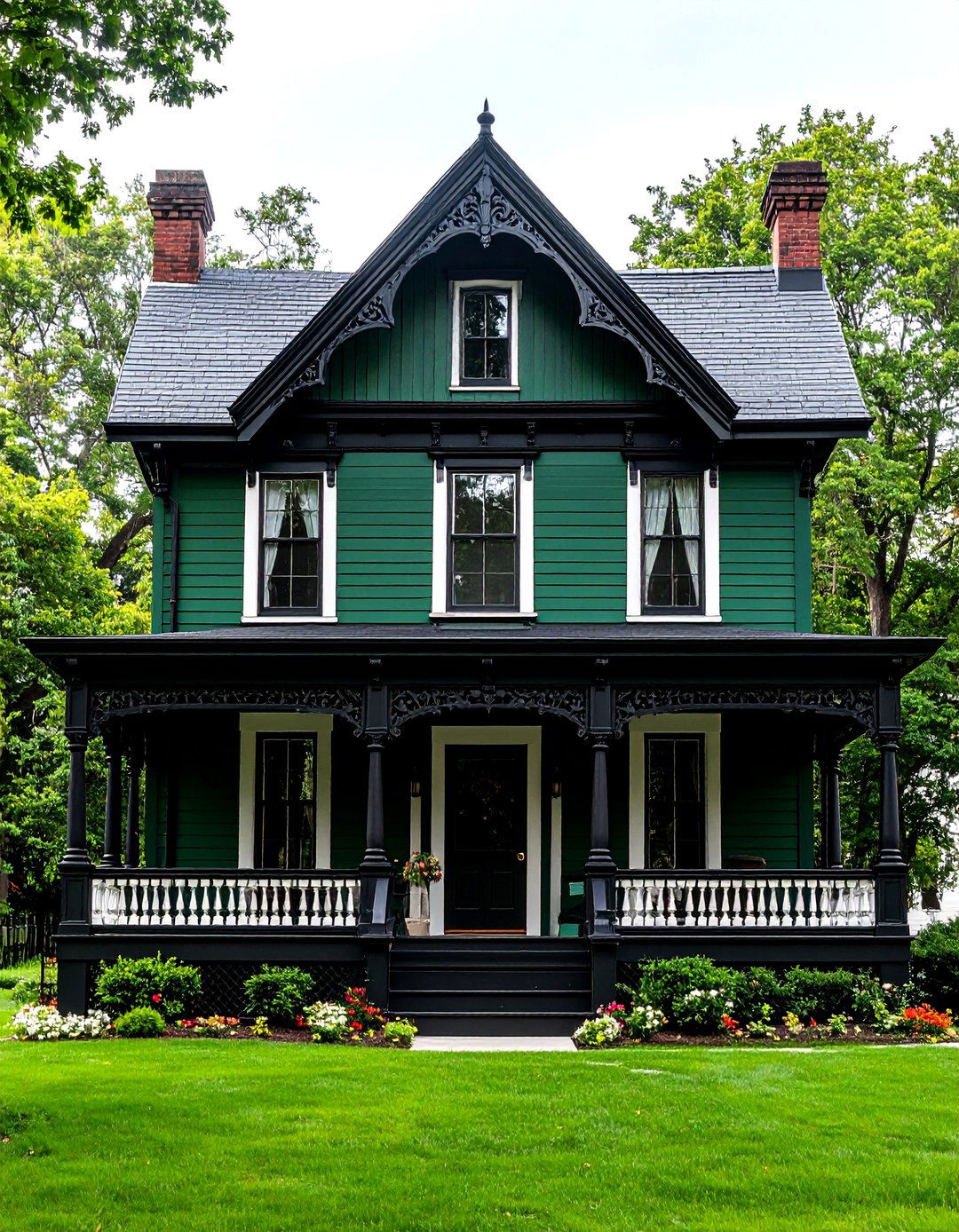 Victorian Style with Deep Green and Black Details - 24 Green House Exterior With Black Trim