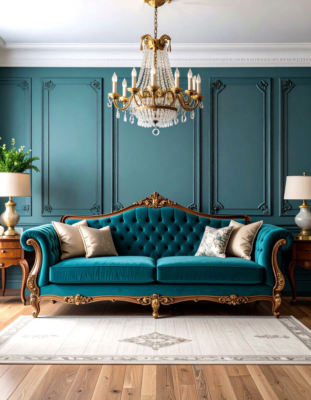 Victorian Teal Couch with Ornate Details - 24 Teal Couch Living Room Ideas