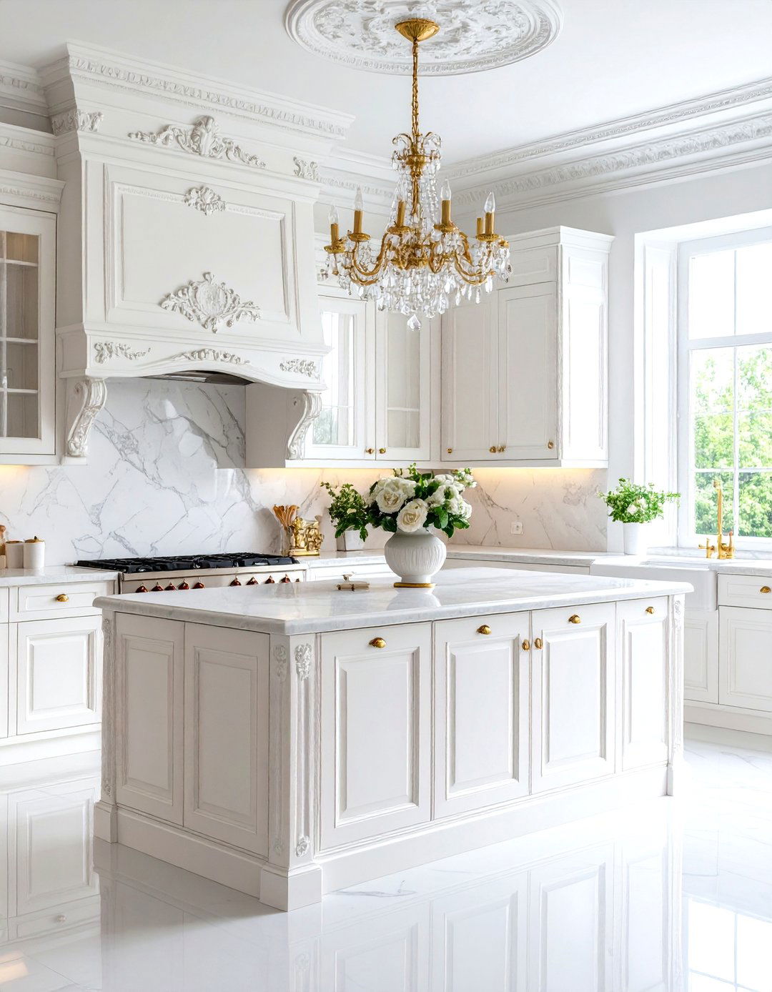 Victorian White Kitchen with Ornate Architectural Details - 24 White Kitchen Ideas