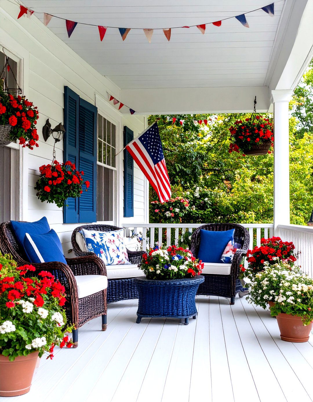 Vintage Americana Veranda with Patriotic Charm - 24 Veranda Ideas
