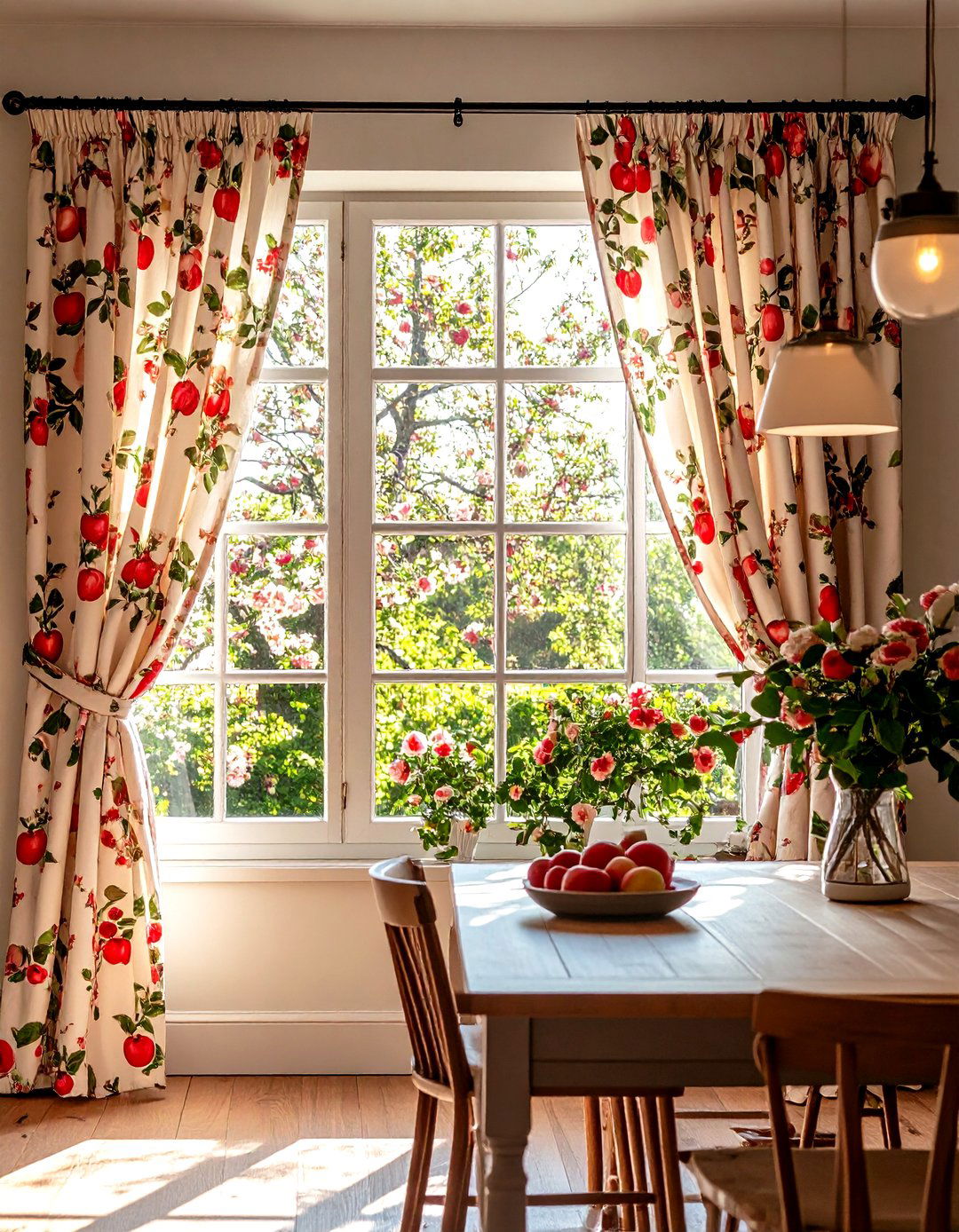 Vintage Apple Print Curtains for Country Kitchens - 24 Kitchen Curtain Ideas
