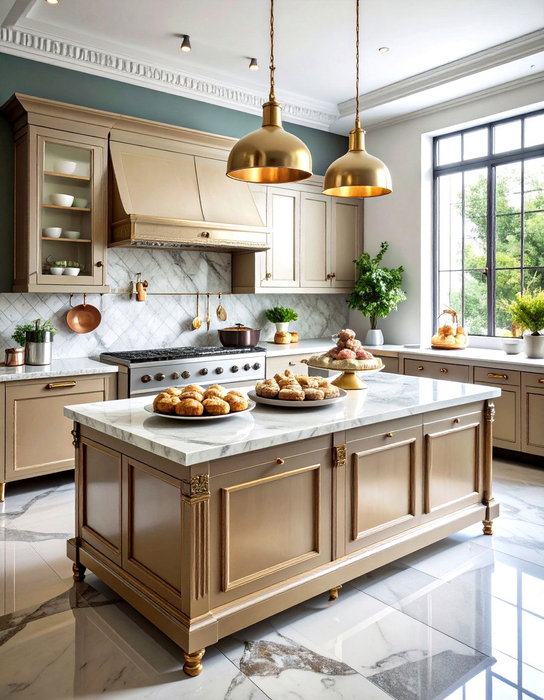 Vintage Bakery Kitchen with Marble Pastry Station - 24 Shabby Chic Kitchen Ideas