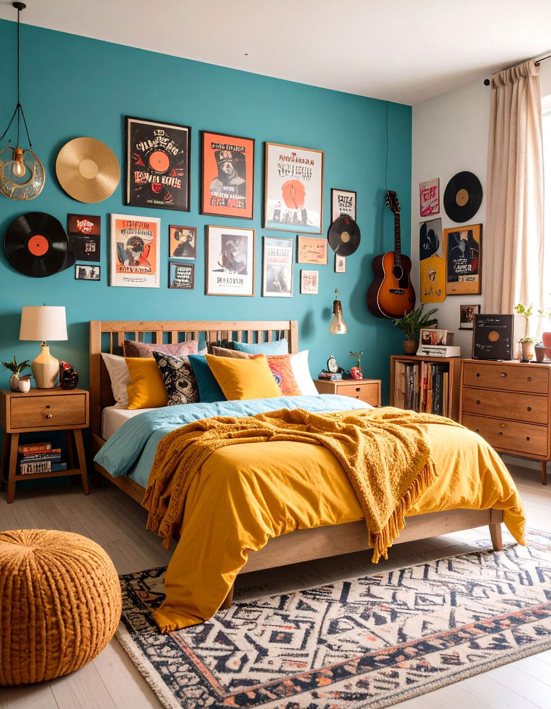 Vintage Band Merchandise Hipster Bedroom with Concert Memorabilia - 24 Hipster Bedroom Ideas