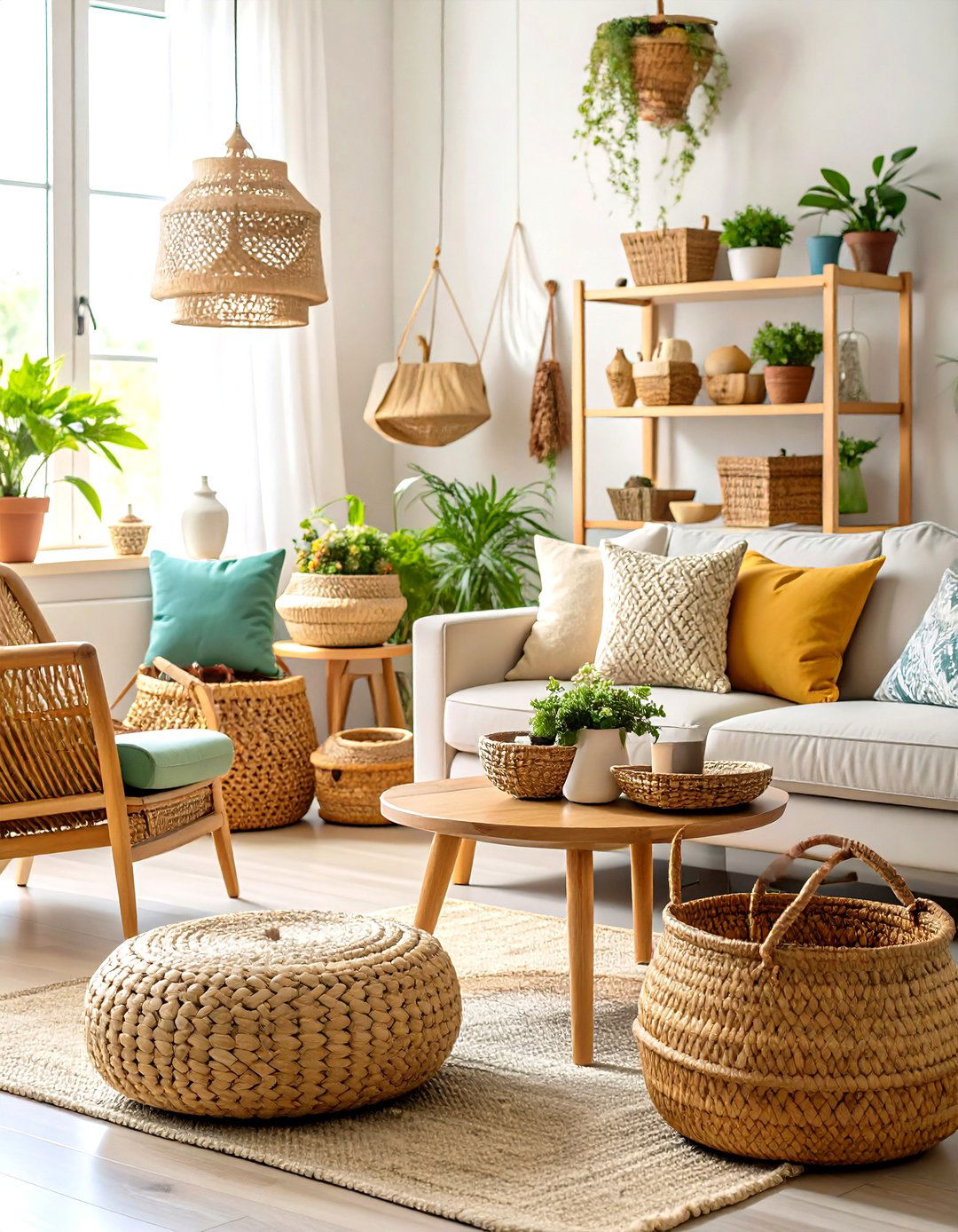 Vintage Basket Collection Display - 24 Small Rustic Living Room Ideas