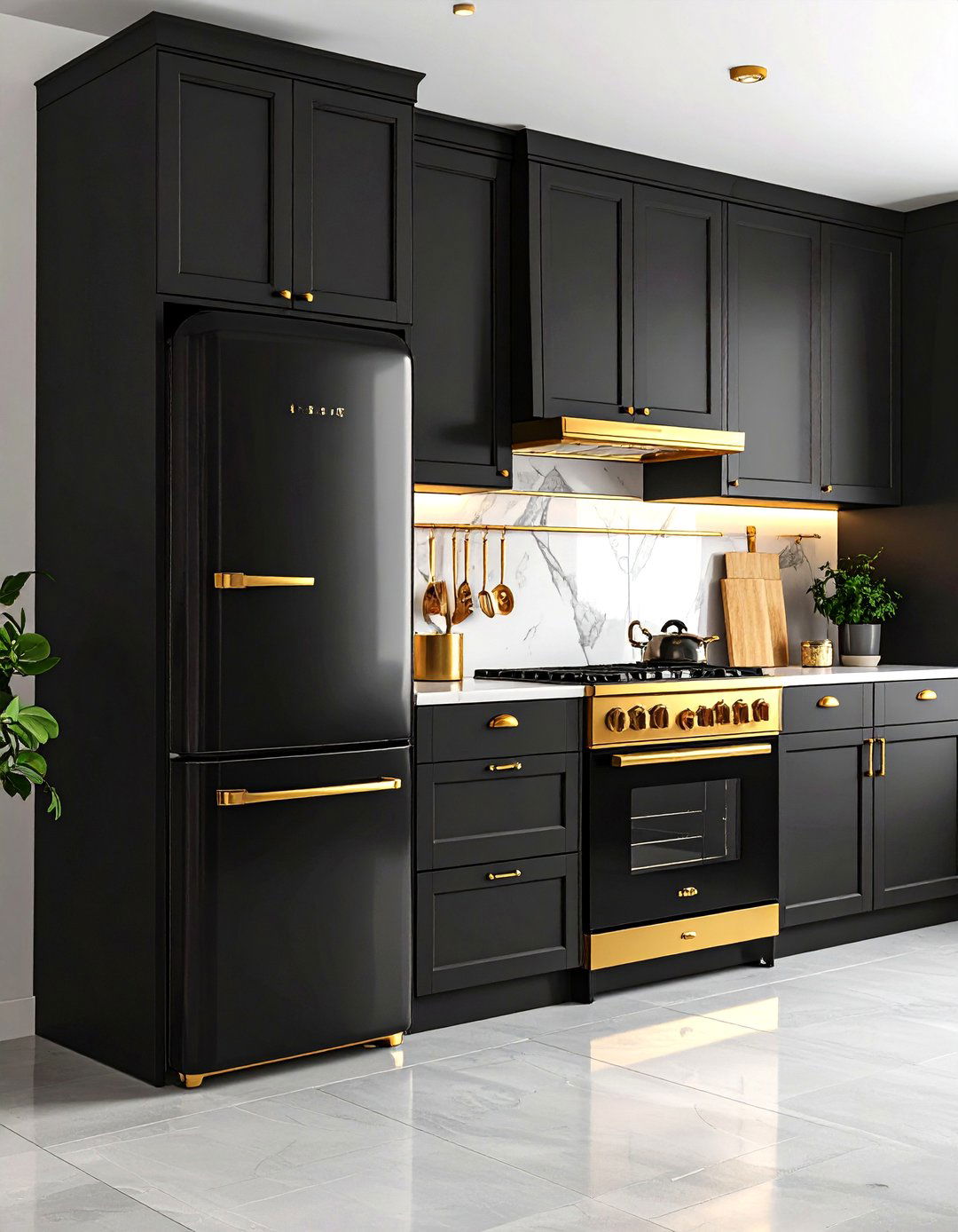 Vintage Black Appliances with Modern Gold Accents - 24 Black and Gold Kitchen Ideas
