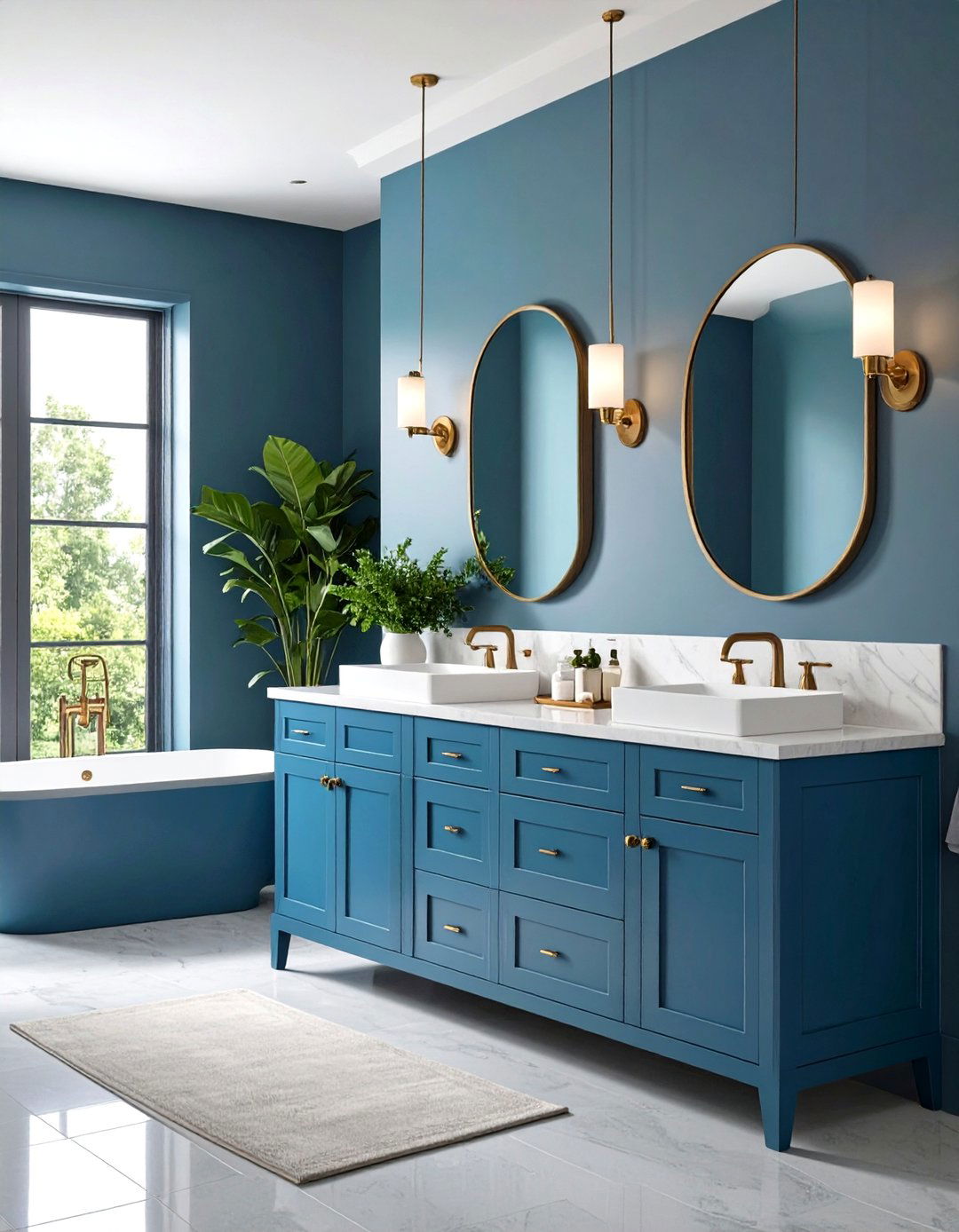 Vintage Blue Fixtures with Modern Gray Elements - 24 Blue and Gray Bathroom Ideas