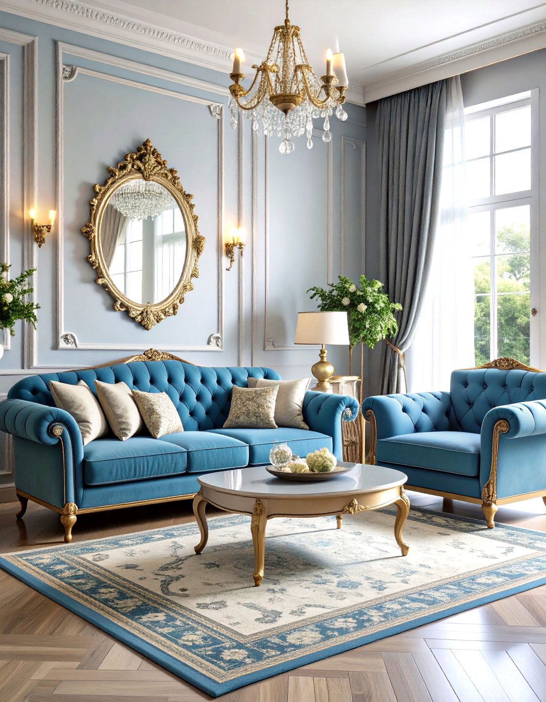 Vintage Blue Velvet and Antique Grey Theme - 24 Blue and Grey Living Room Ideas