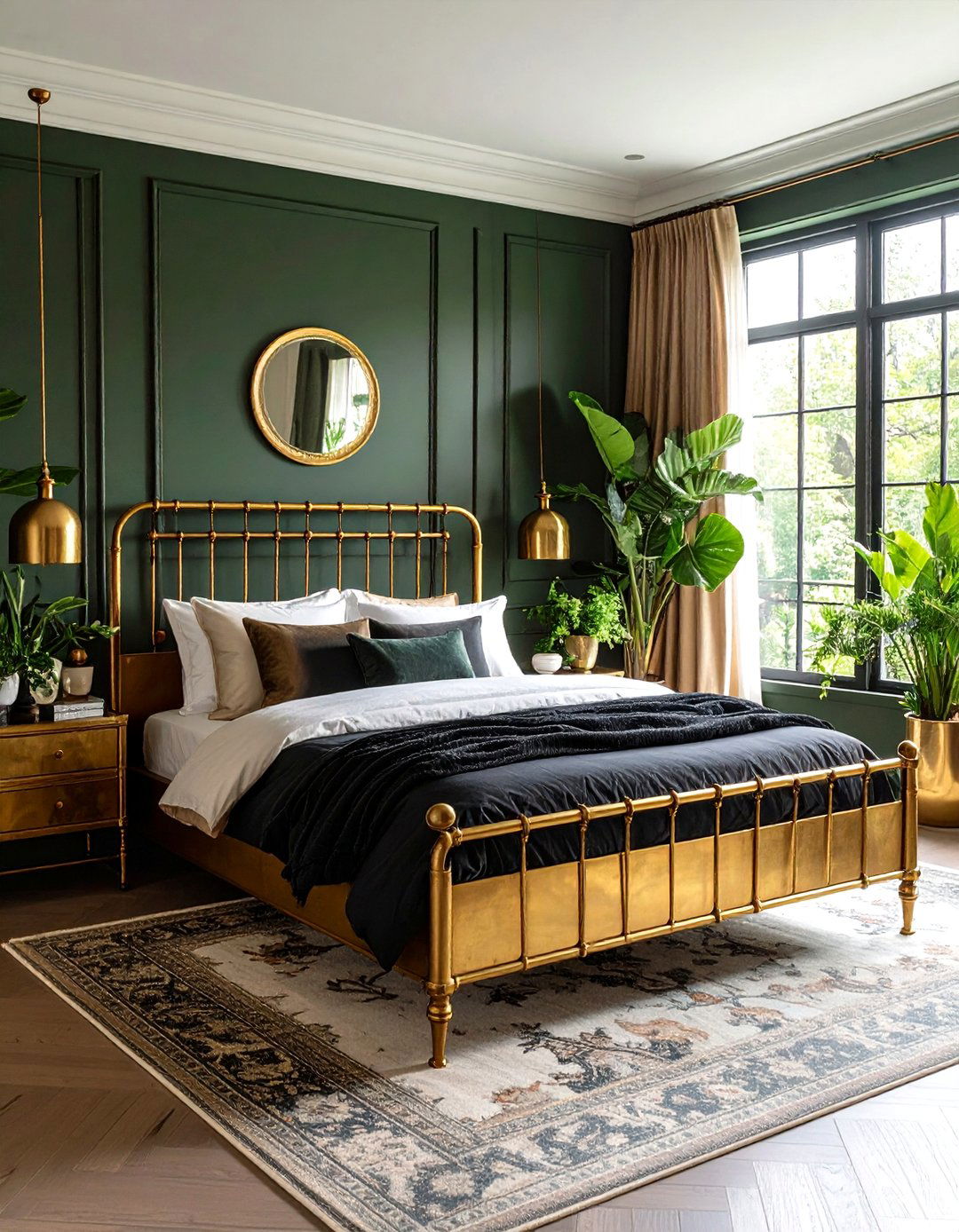 Vintage Brass Bedroom Furniture with Black Accents - 24 Black and Gold Bedroom Ideas