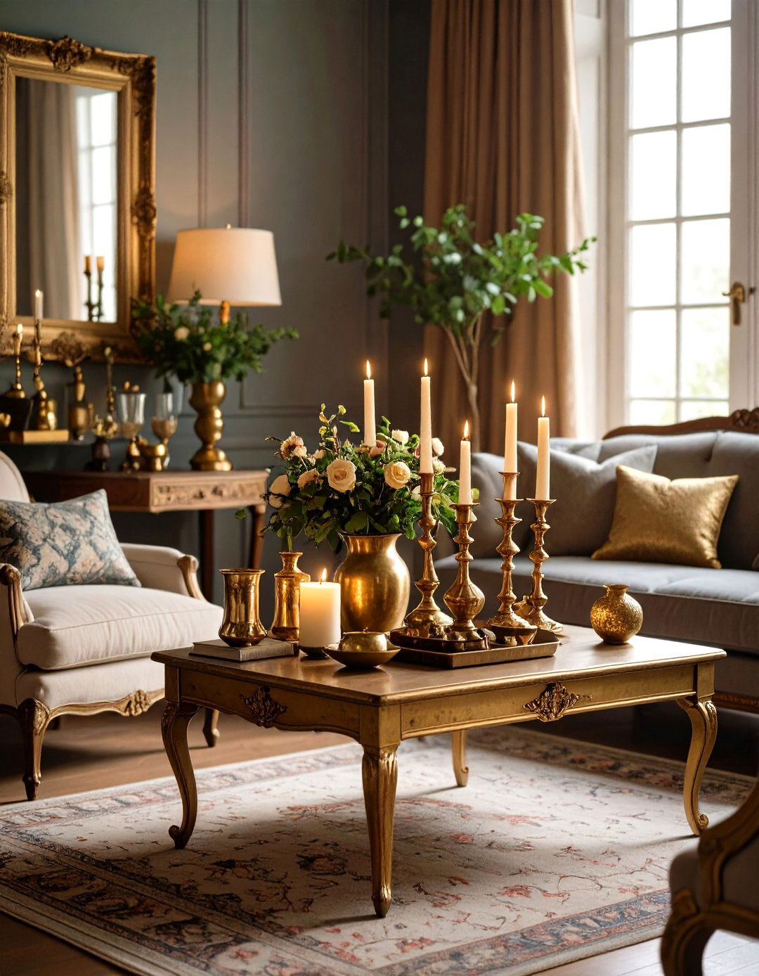 Vintage Brass Warmth - 24 Sideboard Decor Ideas