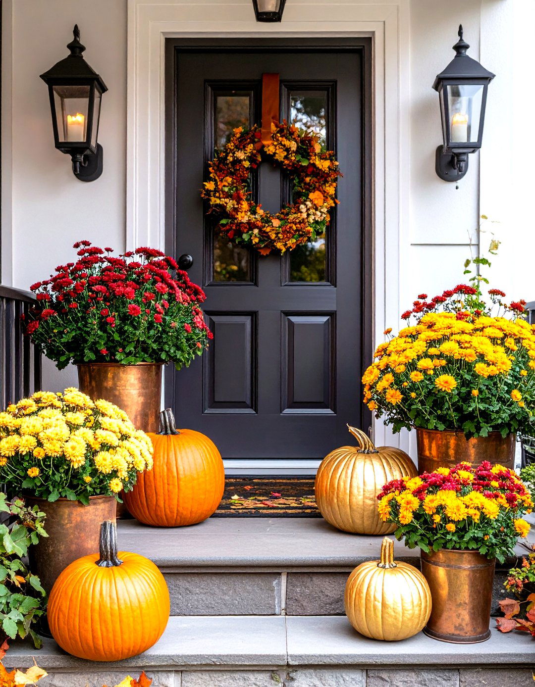 Vintage Brass and Copper Metallics - 24 Front Door Fall Decor Ideas