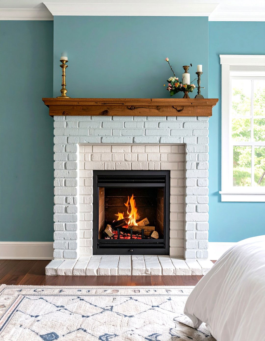Vintage Brick Fireplace with Painted Surround - 24 Bedroom Fireplace Ideas