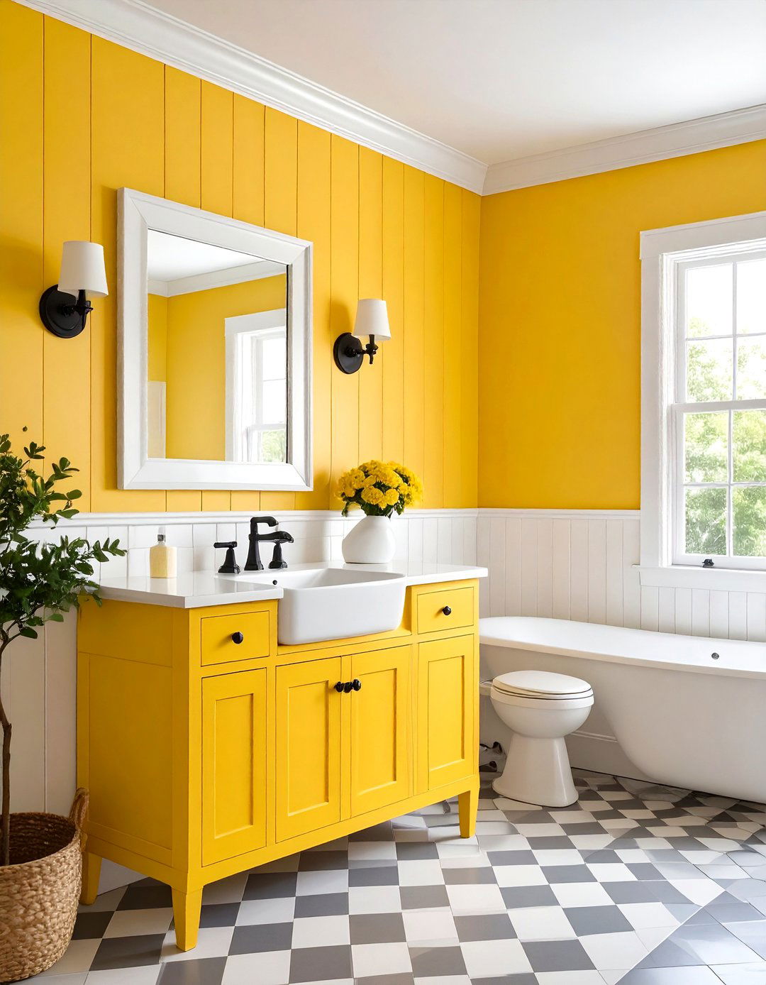 Vintage Butter Yellow Powder Room - 24 Yellow Bathroom Ideas