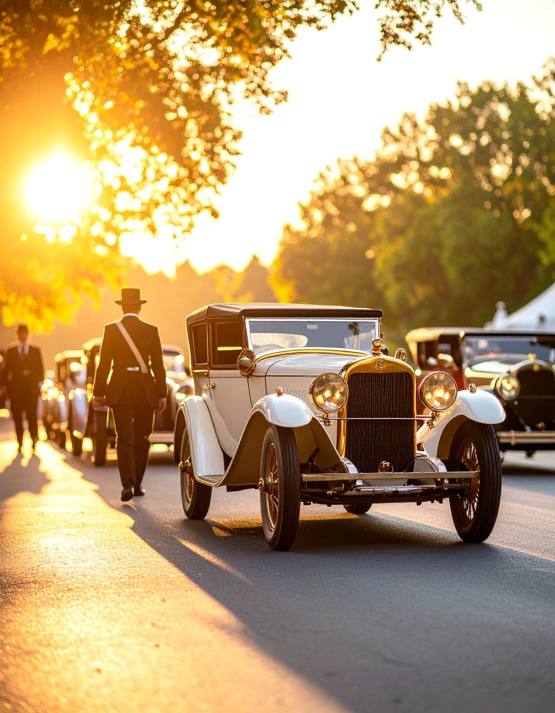 Vintage Car Collection Arrival Experience - 24 Great Gatsby Wedding Ideas