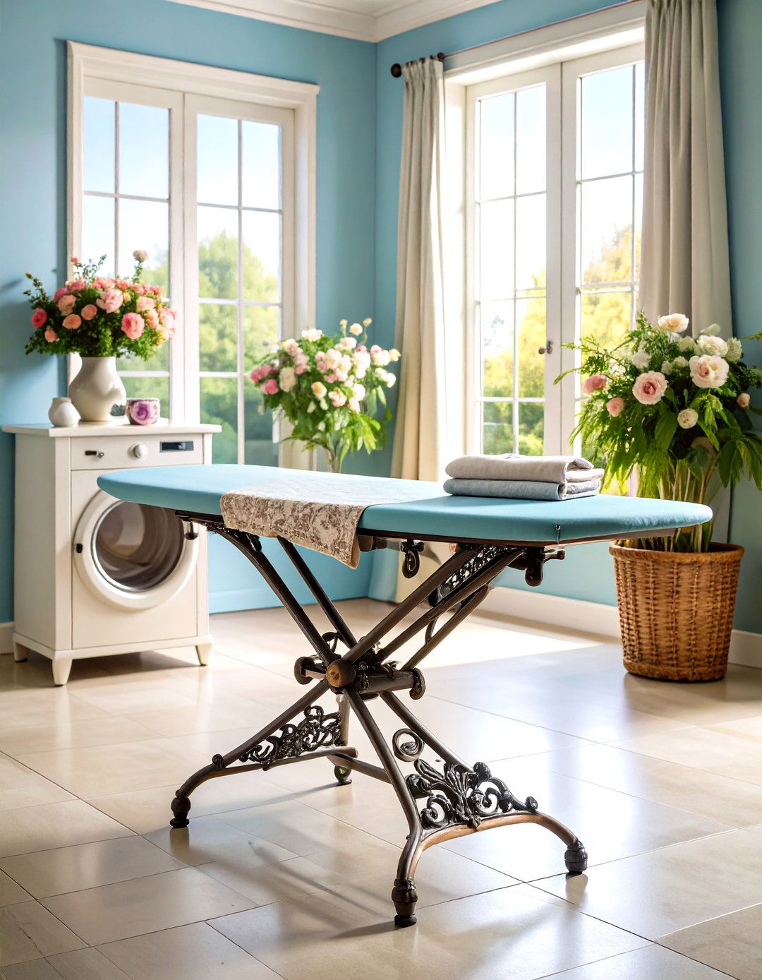 Vintage Cast Iron Ironing Board Setup - 24 Vintage Laundry Room Decor Ideas
