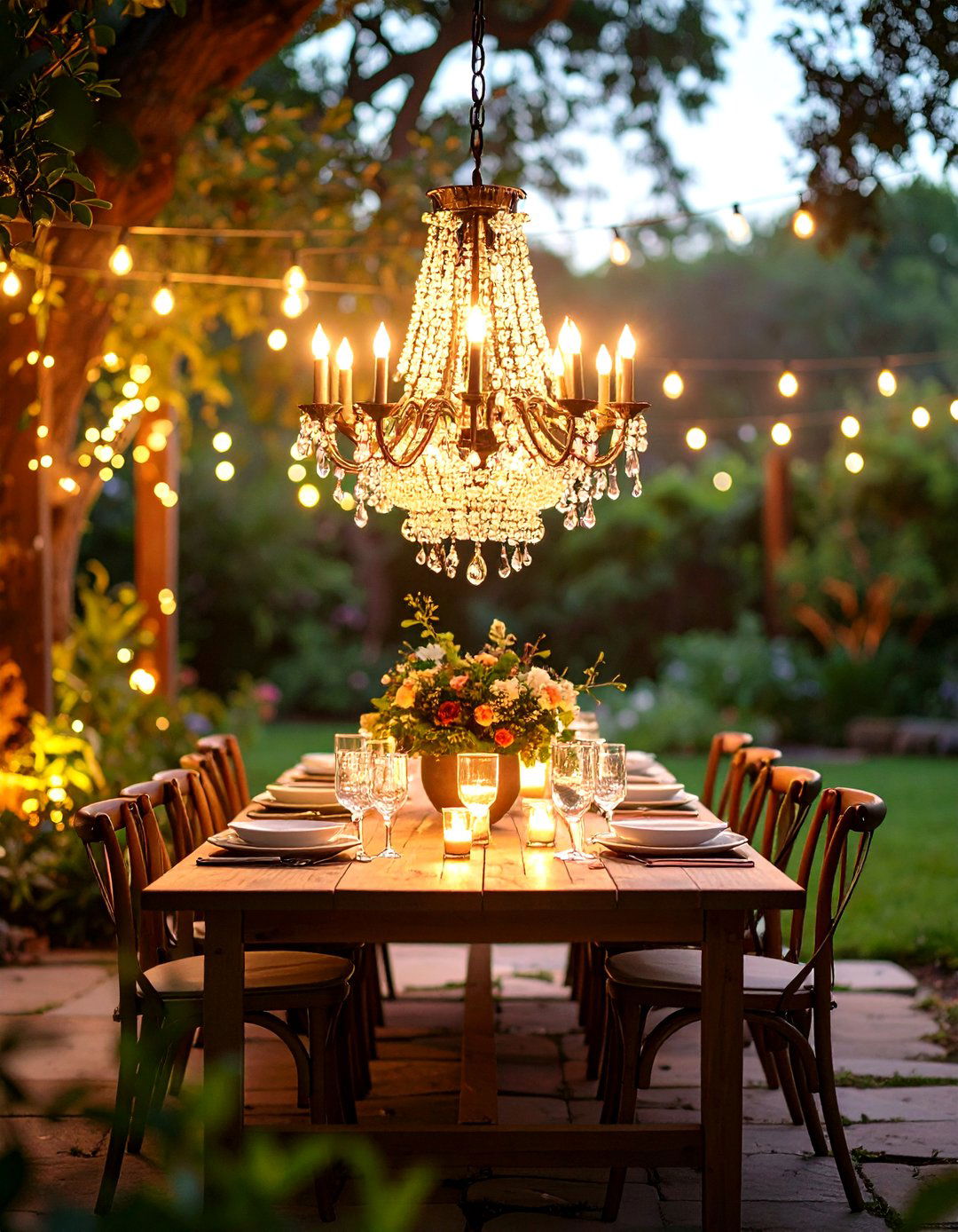Vintage Chandelier Farmhouse Patio Lighting - 24 Farmhouse Patio Ideas
