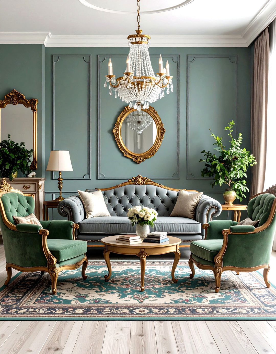 Vintage Charm Elegance - 24 Grey and Sage Green Living Room Ideas