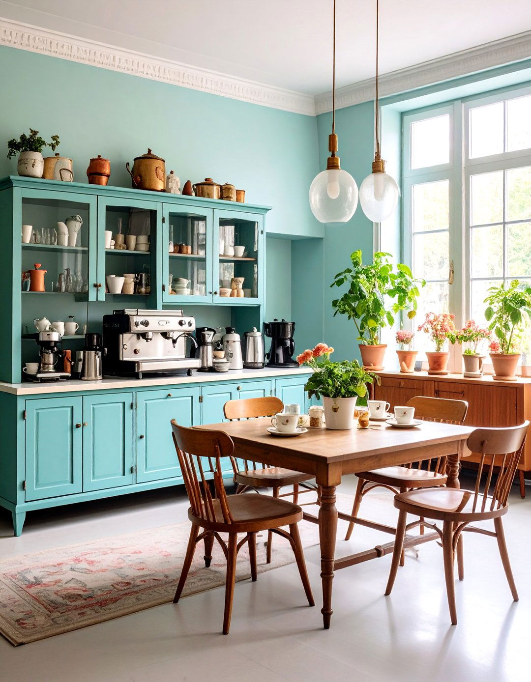 Vintage Coffee Station with Antique Display Cabinet - 24 Coffee Station Ideas