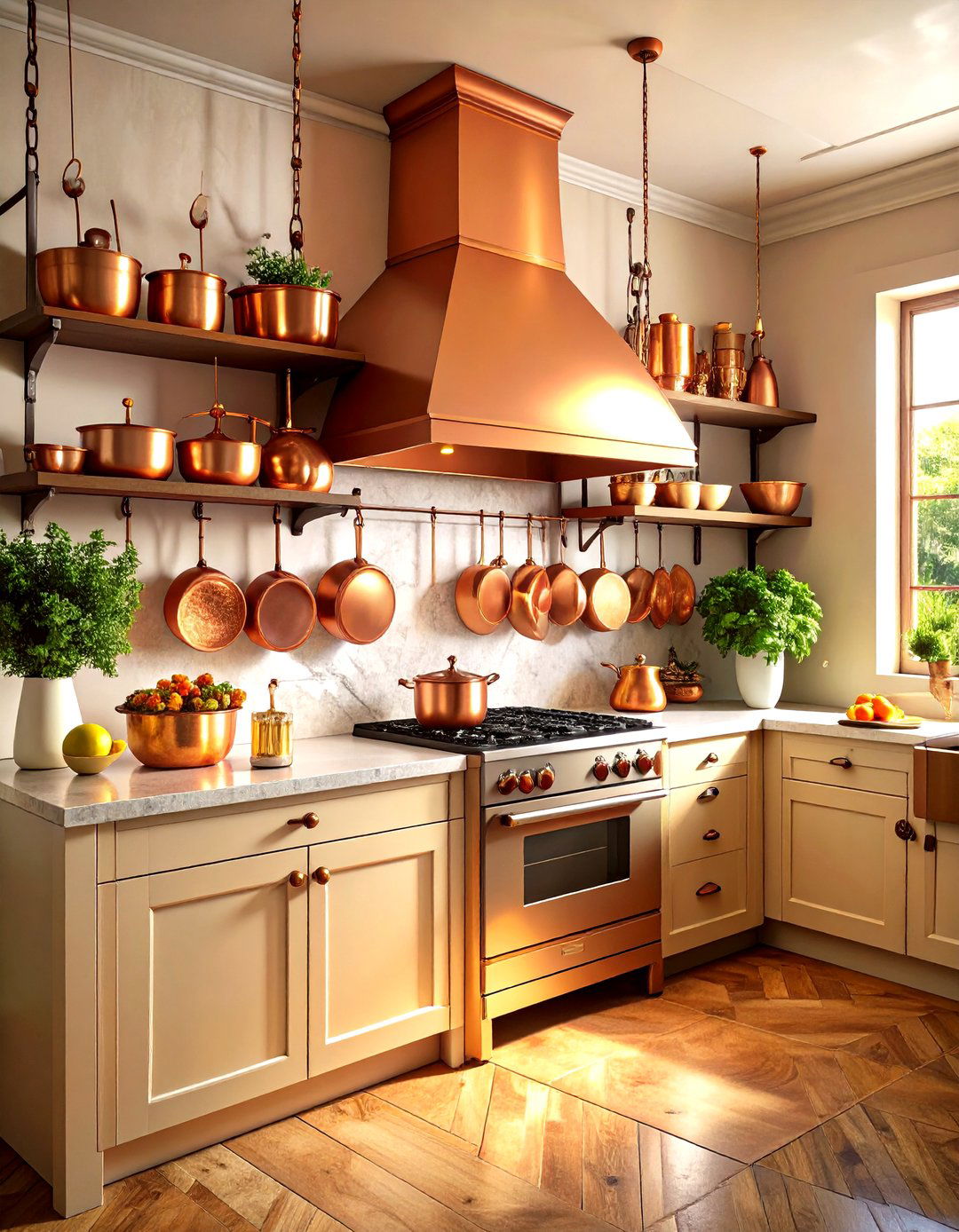 Vintage Copper Display Kitchen - 24 French Country Kitchen Ideas