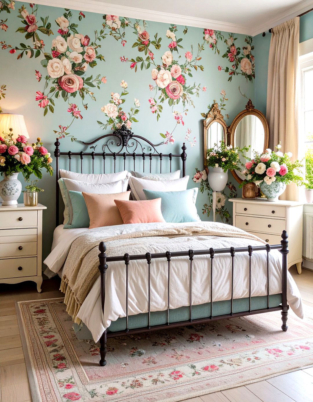 Vintage Cottage Guest Bedroom with Floral Patterns - 24 Guest Bedroom Ideas