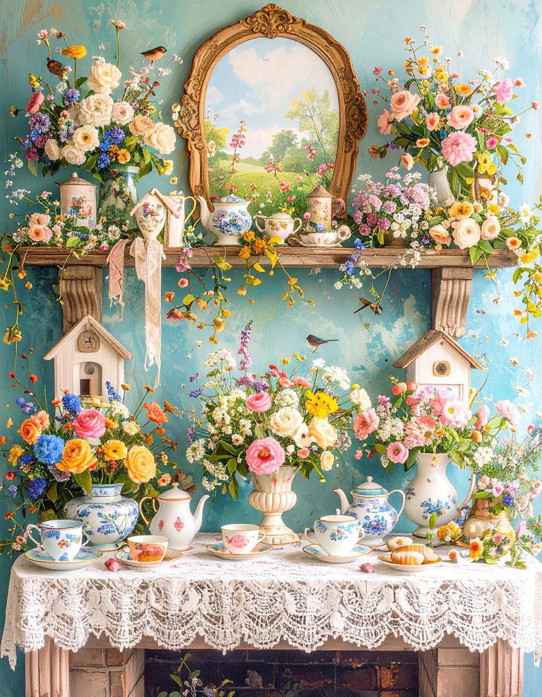 Vintage Cottage Romance - 24 Spring Mantel Decor Ideas