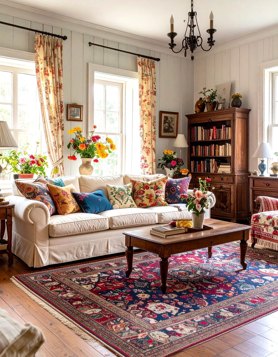 Vintage Cream Couch with Antique Treasures - 24 Cream Couch Living Room Ideas