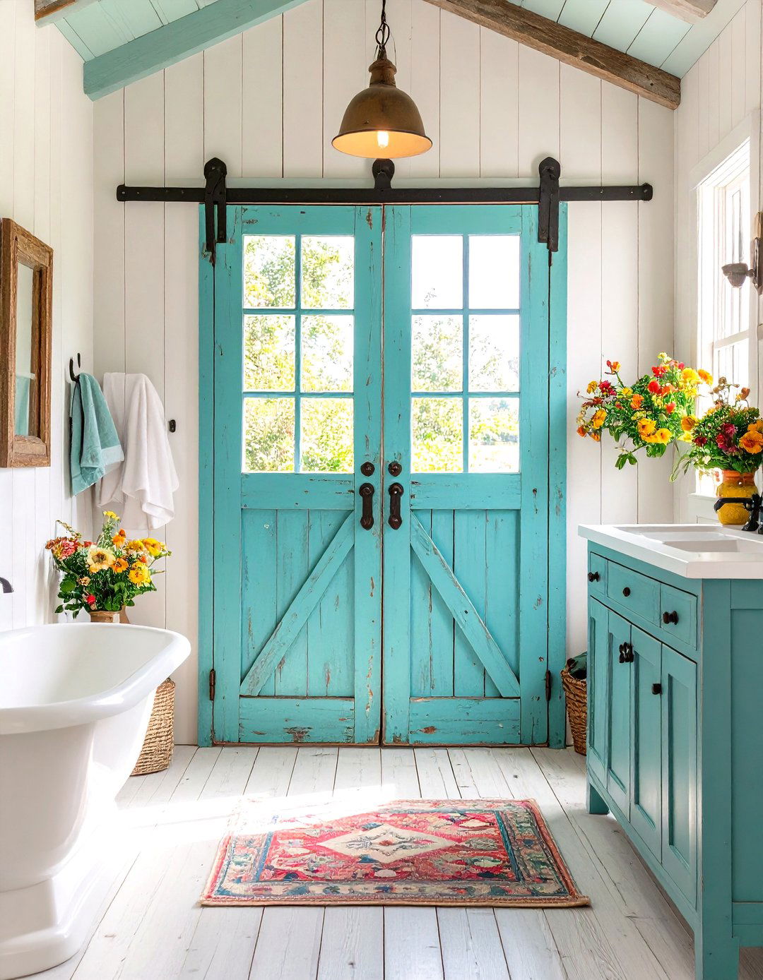 Vintage Distressed Bathroom Barn Door - 24 Bathroom Barn Door Ideas