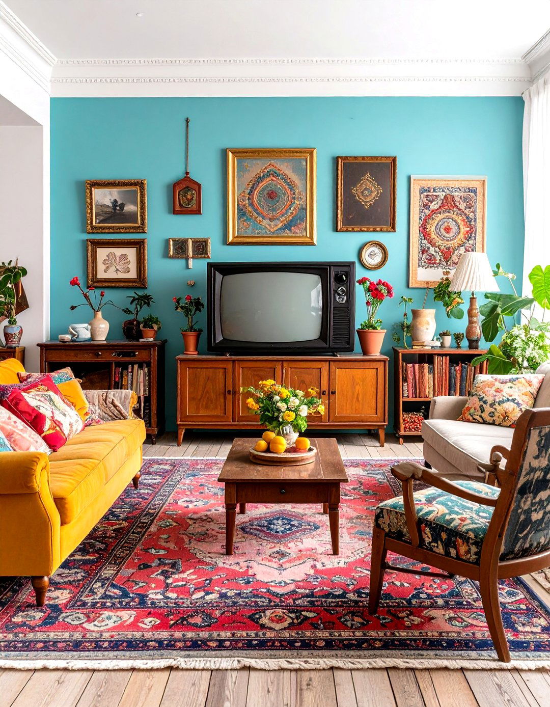 Vintage Eclectic with Antique TV Cabinet - 24 Small Living Room Ideas With Tv and Dining Table