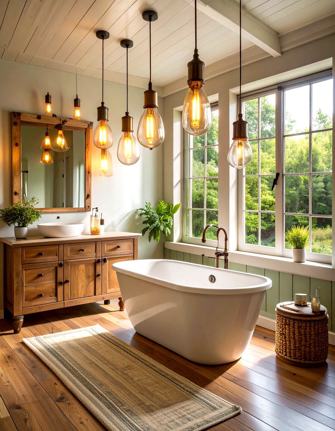 Vintage Edison Bulb Lighting - 24 Farmhouse Bathroom Ideas