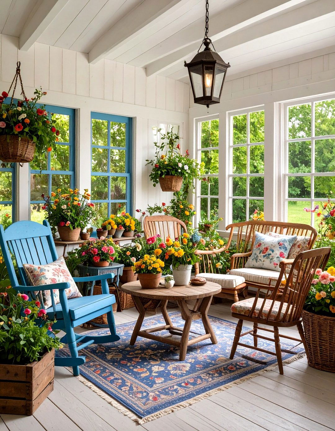 Vintage Farmhouse Sunroom with Antiques - 24 Farmhouse Sunroom Ideas