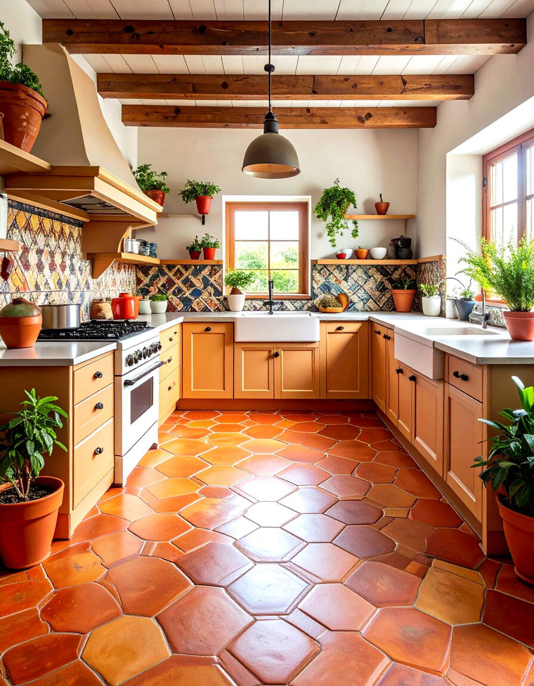 Vintage Farmhouse Terra Cotta Kitchen Flooring - 24 Kitchen Floor Ideas