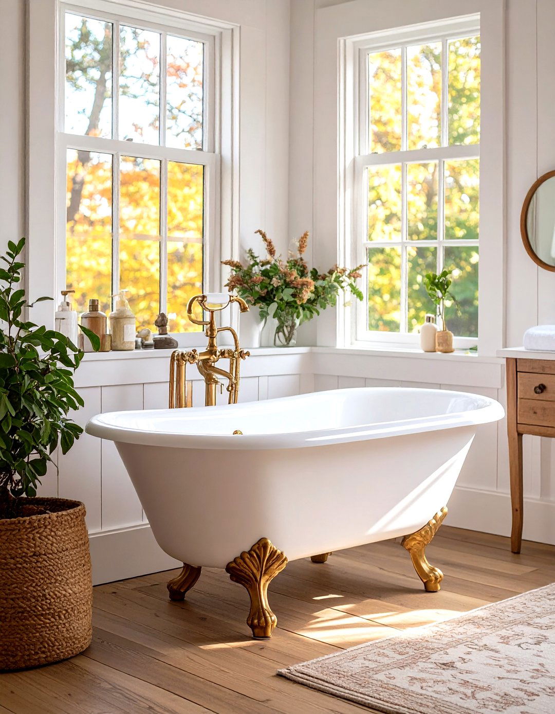 Vintage Farmhouse with Pedestal Sink - 24 Log Cabin Bathroom Ideas