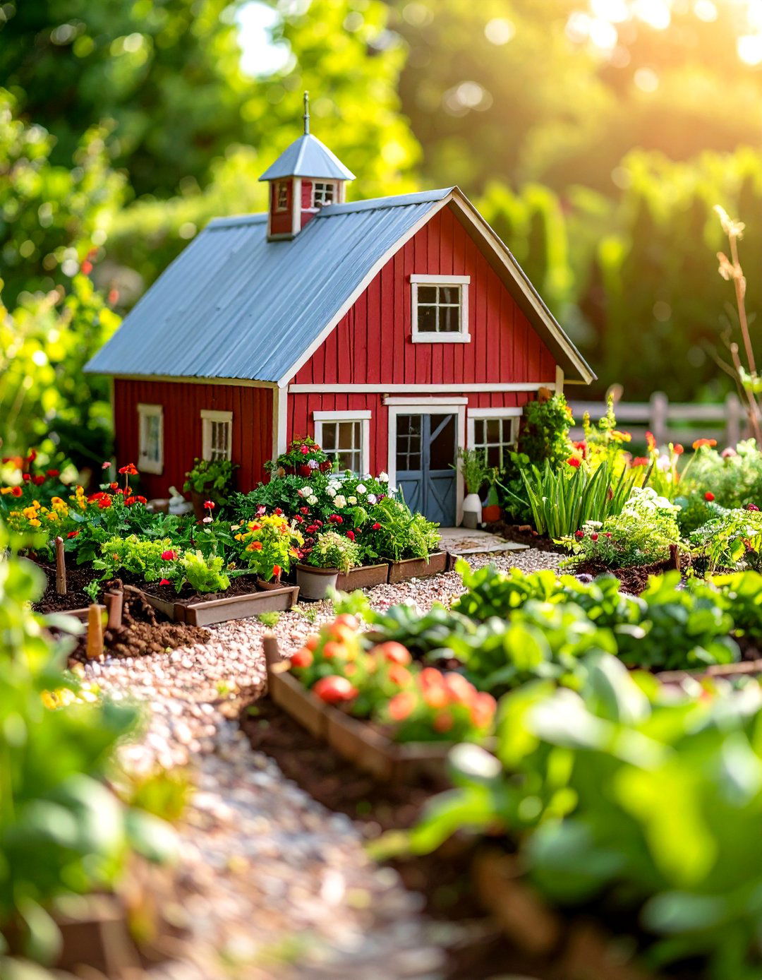 Vintage Farmyard Fairy Homestead with Red Barn - 24 Large Fairy Garden Ideas