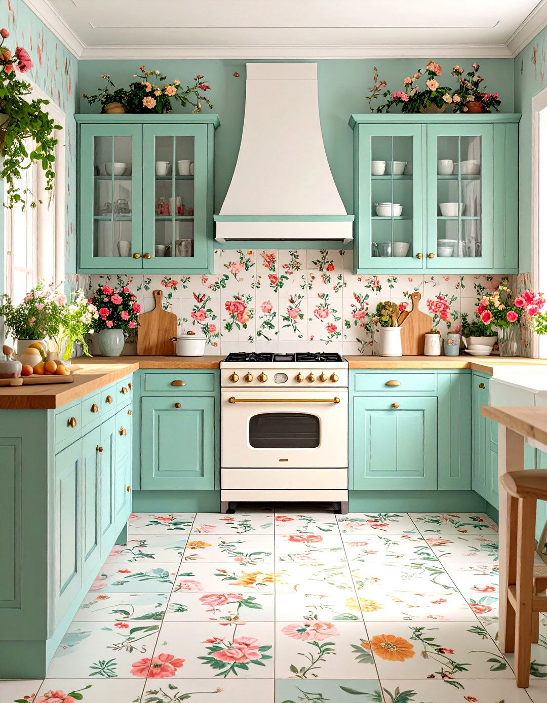 Vintage Floral Linoleum Kitchen Patterns - 24 Linoleum Kitchen Flooring Ideas
